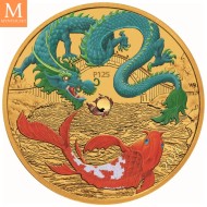 2024 1oz Gull Australia Chinese Myths and Legends Green Dragon And Koi Coloured BU Coin