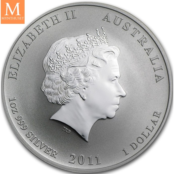 2011 Australia 1 oz Sølv Lunar S2 Year of the Rabbit kvalitet BU i Kapsel