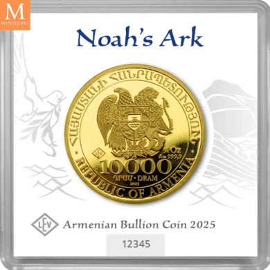 Råstilig! Armenia 10000 Dram Noahs Ark 2025 1/4 oz fint gull i forseglet kapsel med unikt nummer