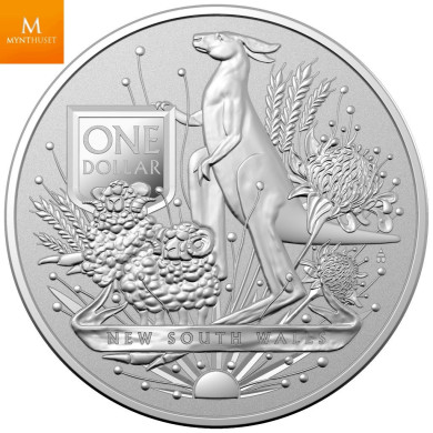 Australia 2022 KANGAROO "NEW SOUTH WALES" 1 OZ SØLV 999 KVALIITET BU I KAPSEL