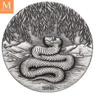 2025 Australia 2 oz Sølv Lunar S3 Year of the Snake Antiqued med skrin og enkhetsbevis