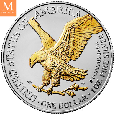 USA 2025 1 oz Sølv American Silver Eagle BULL FARGE BU M/KAPSEL