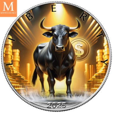 USA 2025 1 oz Sølv American Silver Eagle BULL FARGE BU M/KAPSEL