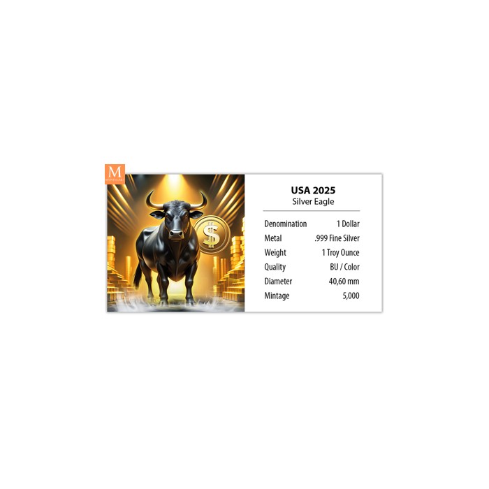 USA 2025 1 oz Sølv American Silver Eagle BULL FARGE BU M/KAPSEL