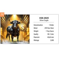USA 2025 1 oz Sølv American Silver Eagle BULL FARGE BU M/KAPSEL