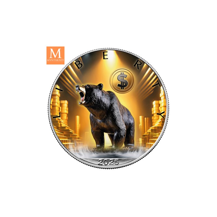 USA 2025 1 oz Sølv American Silver Eagle BEAR BU BEAR FARGE M/KAPSEL