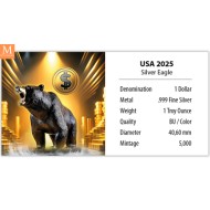 USA 2025 1 oz Sølv American Silver Eagle BEAR BU BEAR FARGE M/KAPSEL