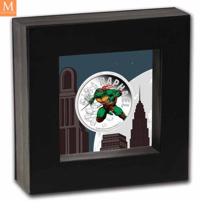 NYHET! 2025 Tuvalu TEENAGE MUTANT NINJA TURTLES RAPHAEL 1 OZ SØLV PROOF MED FARGE
