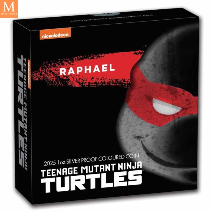 NYHET! 2025 Tuvalu TEENAGE MUTANT NINJA TURTLES RAPHAEL 1 OZ SØLV PROOF MED FARGE