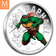 NYHET! 2025 Tuvalu TEENAGE MUTANT NINJA TURTLES RAPHAEL 1 OZ SØLV PROOF MED FARGE