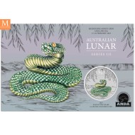 2025 1 oz Sølv Lunar S3 Year of the Snake Melbourne Coin Show Special Farge BU i Blistercard