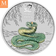 2025 1 oz Sølv Lunar S3 Year of the Snake Melbourne Coin Show Special Farge BU i Blistercard