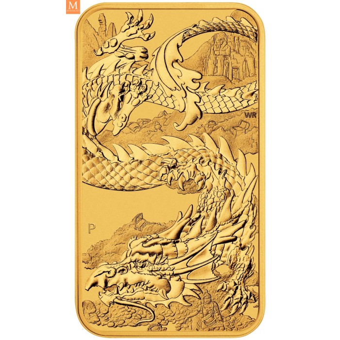 2023 Australia Dragon 1oz Gull rektangulær i kvalitet BU i kapsel