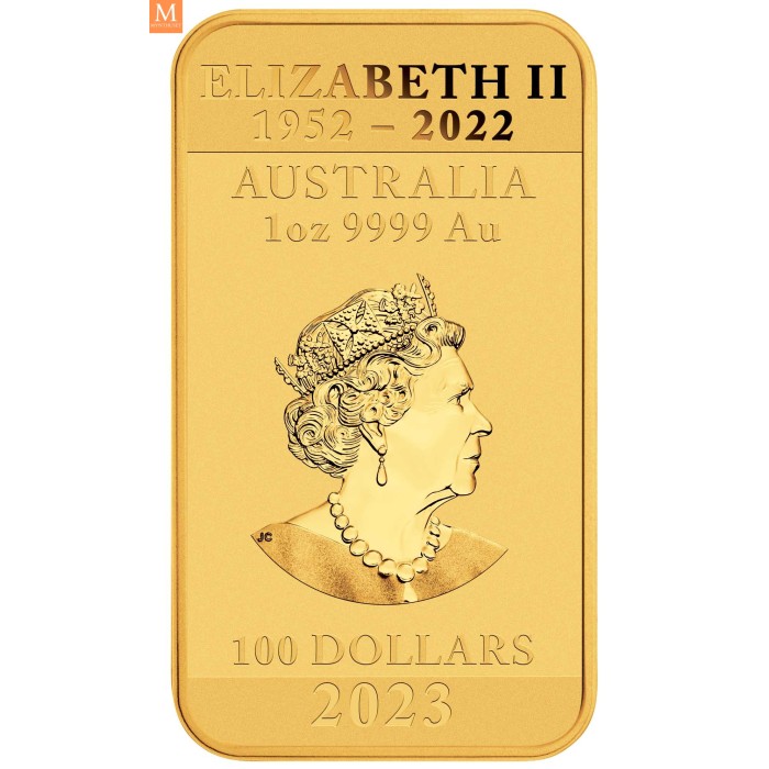 2023 Australia Dragon 1oz Gull rektangulær i kvalitet BU i kapsel