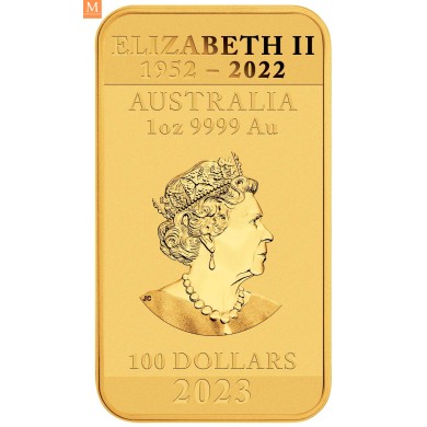 2023 Australia Dragon 1oz Gull rektangulær i kvalitet BU i kapsel