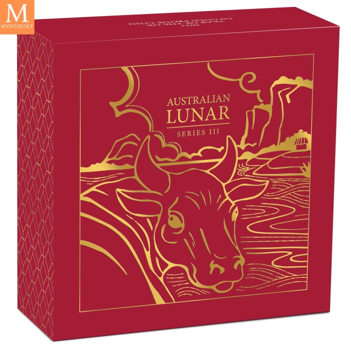 Australia 2021 1 oz Gull Lunar S3 Year of the Ox Proof med Etui & COA
