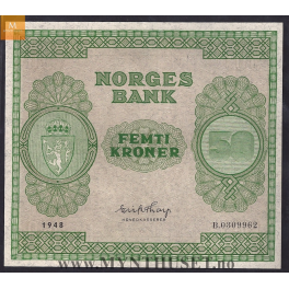 SOLGT: Sjelden mulighet! 50 kroner 1948 B kvalitet 0 ! 