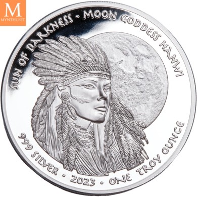 RÅ LEKKER! 2023 USA 1 Dollar Oglala Lakota Sioux 1 oz SØLV Moon Goddess Proof i kapsel