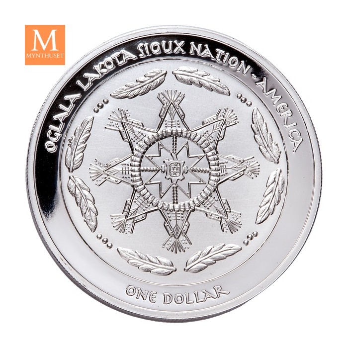 RÅ LEKKER! 2023 USA 1 Dollar Oglala Lakota Sioux 1 oz SØLV Moon Goddess Proof i kapsel