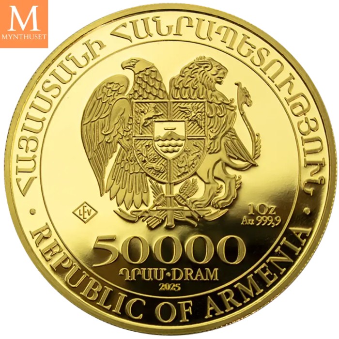 Råstilig! Armenia 50000 Dram Noahs Ark 2025 1 oz fint gull i forseglet kapsel med unikt nummer