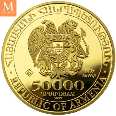 Råstilig! Armenia 50000 Dram Noahs Ark 2025 1 oz fint gull i forseglet kapsel med unikt nummer