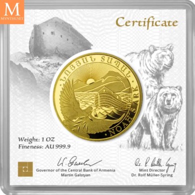 Råstilig! Armenia 50000 Dram Noahs Ark 2025 1 oz fint gull i forseglet kapsel med unikt nummer