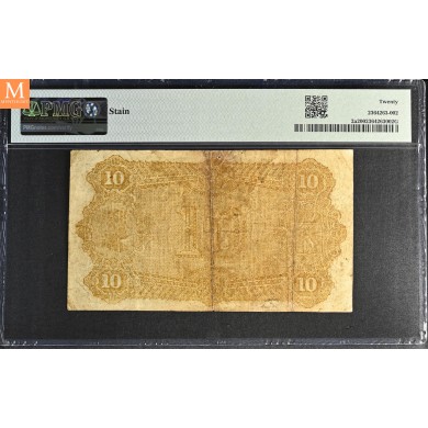 10 kroner 1877 Oscar II 0302447 Arnet 2 kjente eksemplarer PMG VF20 Stain (lite hull) 10 kroner 1877 Oscar II 0302447 Arnet 2 kjente eksemplarer PMG VF20 Stain (lite hull)