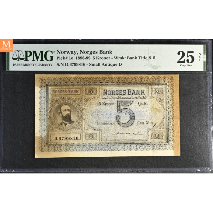 5 kroner 1899 Oscar II D.6799816 Arnet kvalitet 1 misfarget PMG VF25 NET