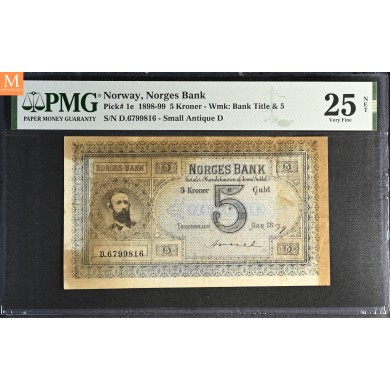 5 kroner 1899 Oscar II D.6799816 Arnet kvalitet 1 misfarget PMG VF25 NET