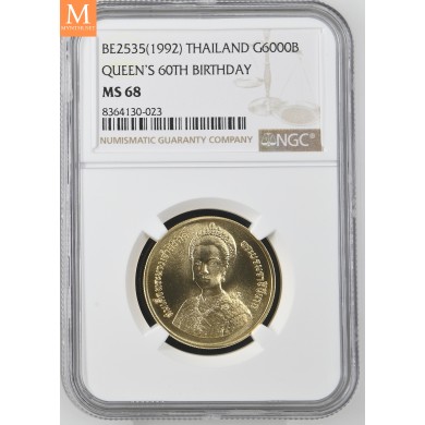 1992 THAILAND 6000 Baht BE2535 QUEENS 60TH BIRTHDAY NGC MS68