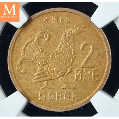 2 øre 1968 kvalitet 0, NGC MS63 2 øre 1968 kvalitet 0, NGC MS63