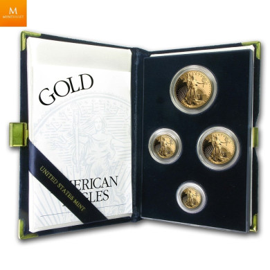 1999-W 4 gullmynter Proof American Gold Eagle Set med Box og COA, 1,85 oz gull