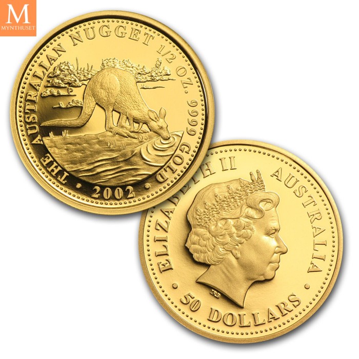 2002 Australia Nugget Proof Set Gullmynter i Original eske med CoA