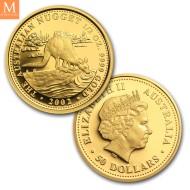 2002 Australia Nugget Proof Set Gullmynter i Original eske med CoA