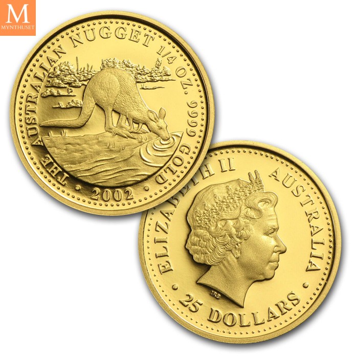 2002 Australia Nugget Proof Set Gullmynter i Original eske med CoA