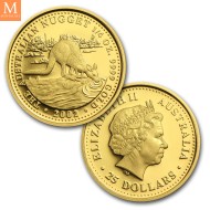 2002 Australia Nugget Proof Set Gullmynter i Original eske med CoA