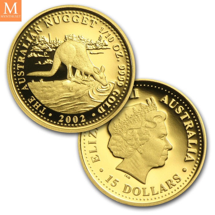 2002 Australia Nugget Proof Set Gullmynter i Original eske med CoA