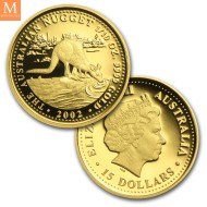 2002 Australia Nugget Proof Set Gullmynter i Original eske med CoA