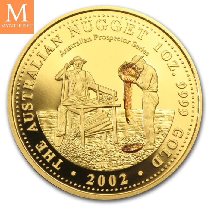 2002 Australia Nugget Proof Set Gullmynter i Original eske med CoA