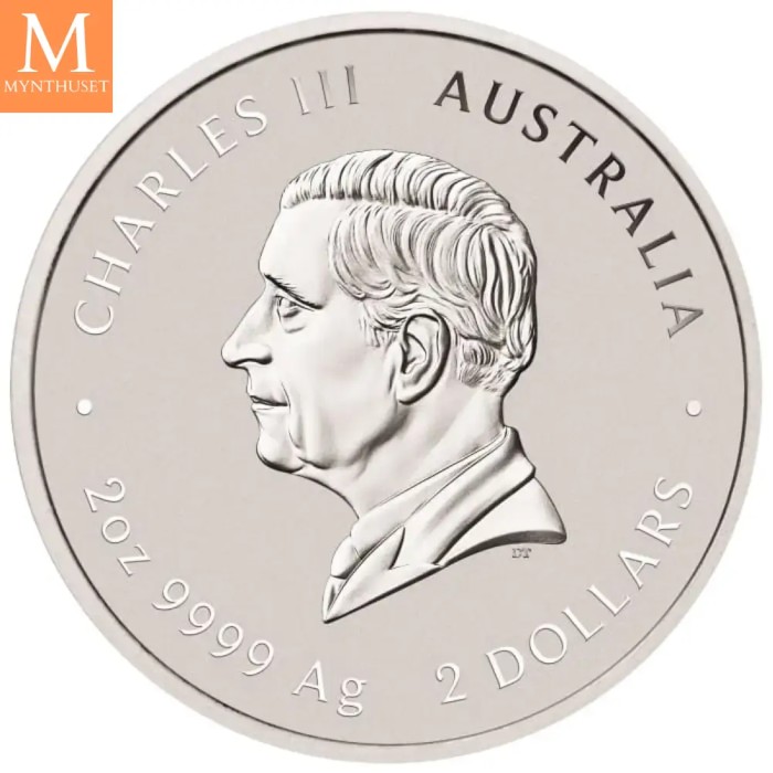 NYHET! PÅ LAGER! Australia 2 oz 2025 FARGE sølv Lunar S3 Year of the Snake BU M/Kapsel