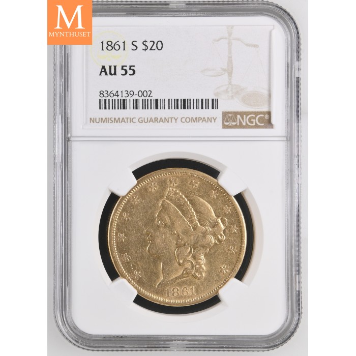 20 dollar Double Eagle 1861 S  NGC AU53