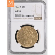 20 dollar Double Eagle 1861 S  NGC AU53