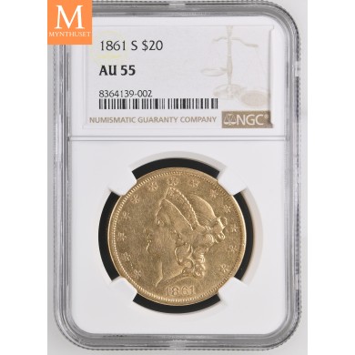 20 dollar Double Eagle 1861 S  NGC AU53