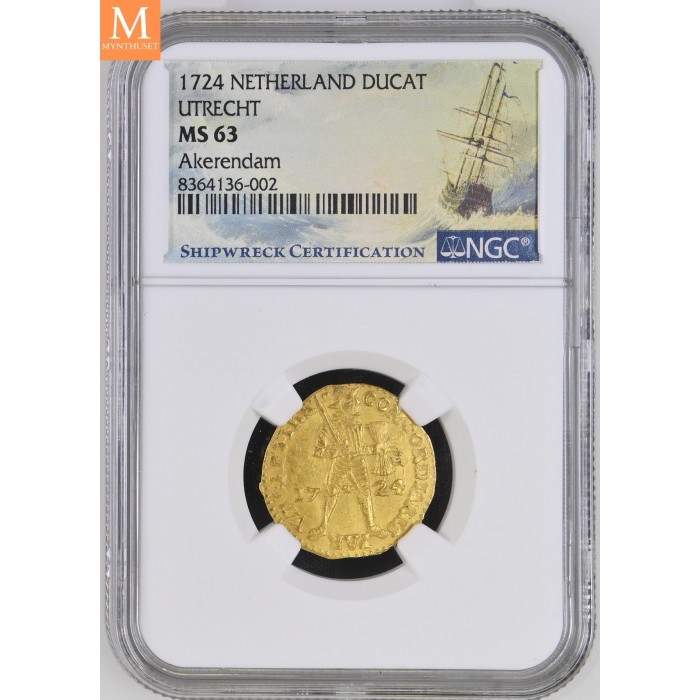 Rundeskatten gull dukat 1724 Utrecht kvalitet 01 NGC MS63