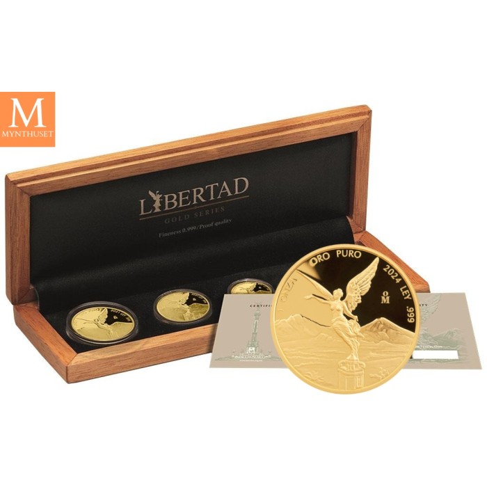 NYHET! Mexico 2024 LIBERTAD GULL PROOF SETT  5 MYNTER 1,9 Oz GULL KVALITET PROOF