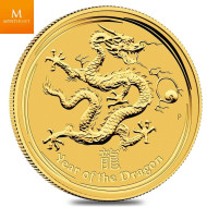Australia 2012 1/10 oz Gull Lunar S2 «Year of the Dragon» Kvalitet BU i Kapsel