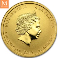2012 Australia 1/4 oz Gull Lunar S2 Year of the Dragon Kvalitet BU i Kapsel