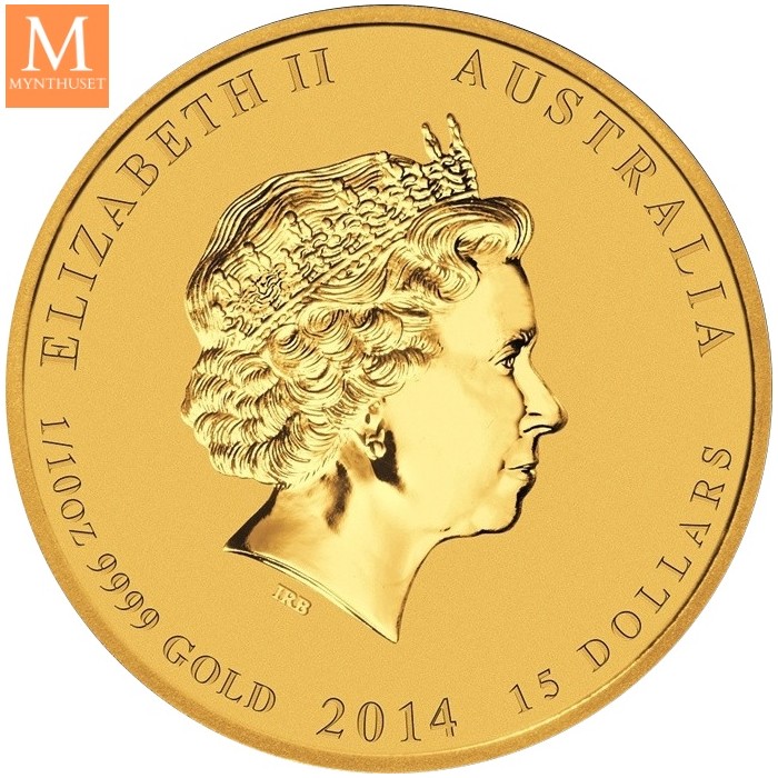 Australia 2014 1/10 oz Gull Lunar S2 Year of the Horse Kvalitet BU i Kapsel