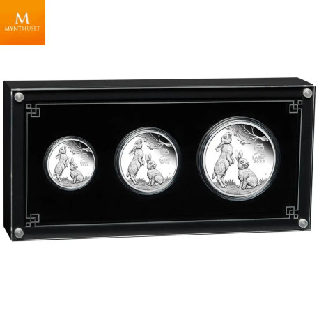 Australia 2023 3,5 oz Sølv Lunar Serie 3 Year of the Rabbit Proof Three-Coin Set M/Etui & COA