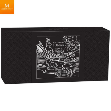 Australia 2023 3,5 oz Sølv Lunar Serie 3 Year of the Rabbit Proof Three-Coin Set M/Etui & COA
